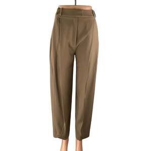 NEW Re ONA Women's Tan Pleated High Rise Straight Curve Trousers Pants Size XS